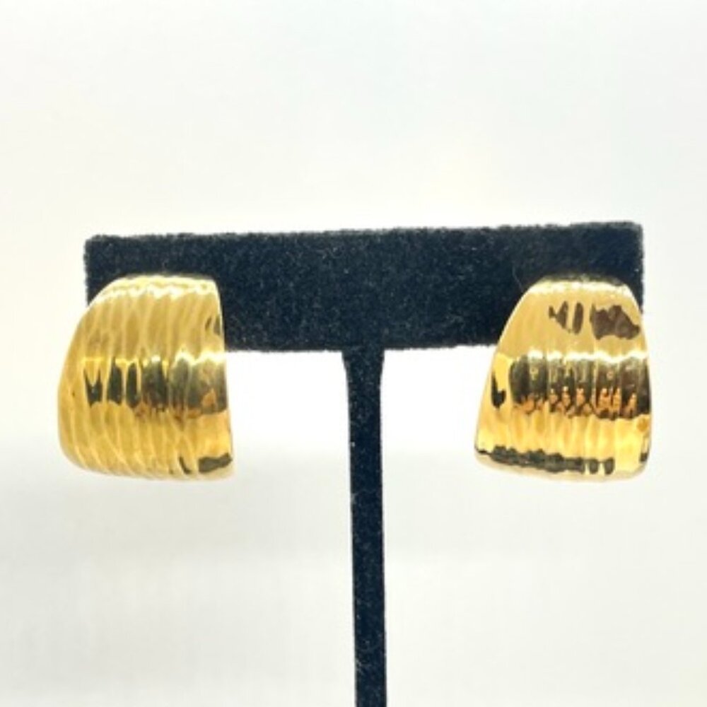 VINTAGE NAPIER GOLD Clip On Earrings Textured Hoop 80s 90s Signed